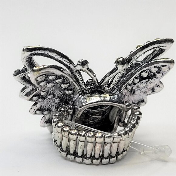 VINTAGE Black Rhinestones Large Butterfly Stretch Ring - Picture 9 of 12